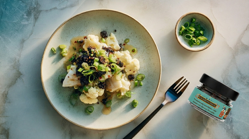Ångad torsk med Black Bean Magic & Umamiolja
