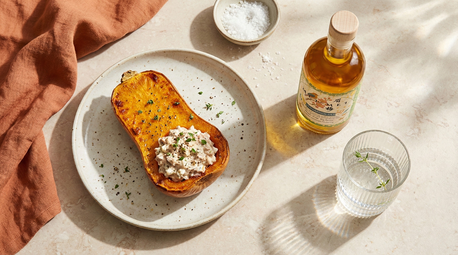 Tonfisk- och kesoröra i ugnsbakad butternutpumpa