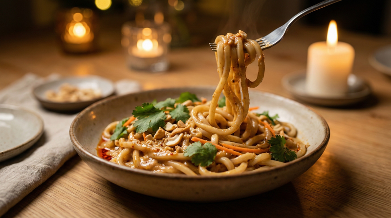 Nötiga udon nudlar med lagom sting